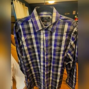 Apt9 slim fit stretch mens dress shirt 15.5 34/35 checkered purple